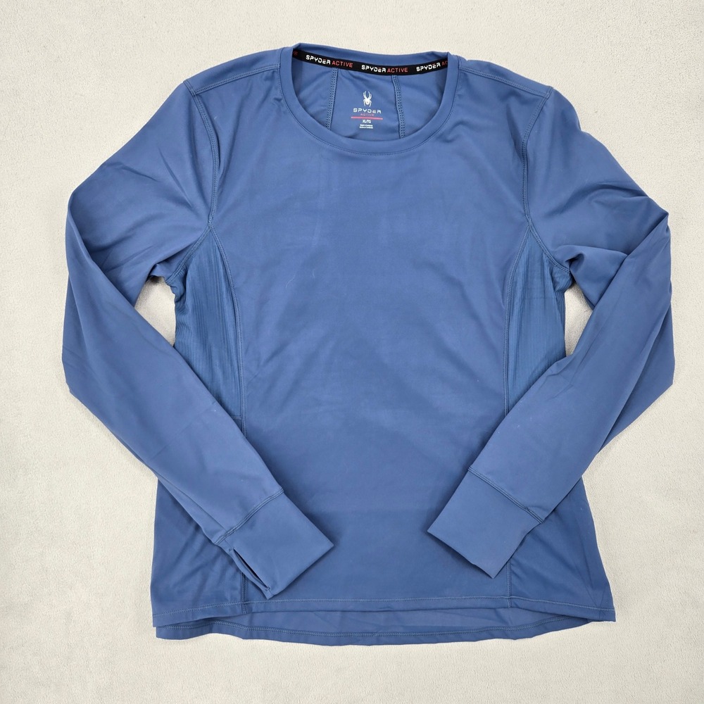 Spyder Womens XL Blue Long‎ Sleeve Activewear Top Thumbhole Mesh Sporty